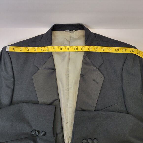 Black Mens Tuxedo Satin Lapel 1-Button Single Vent Formal Blazer Jacket 46R - Picture 10 of 14